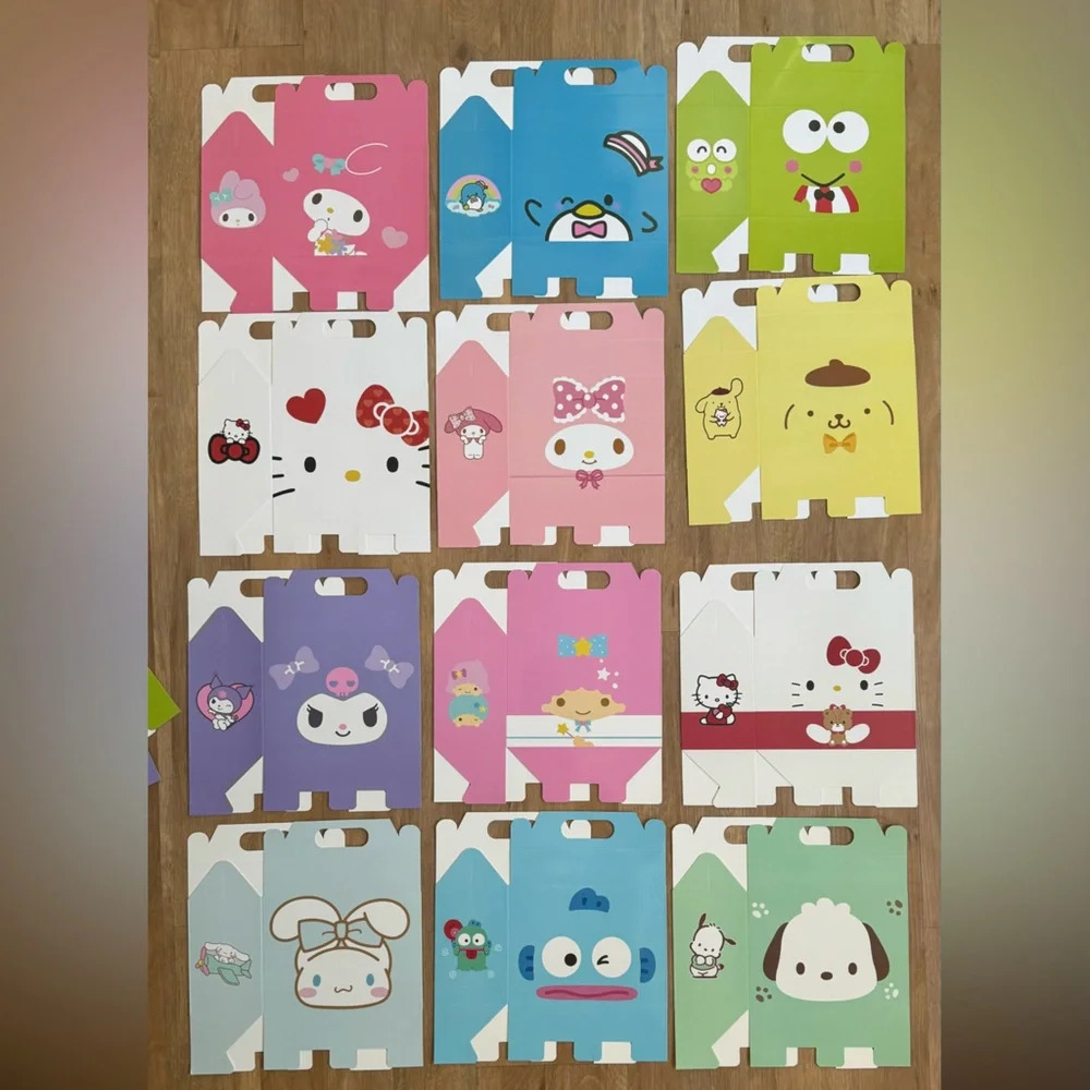 Hello Kitty Keroppi Pochacco Pekkle Kuromi Party Favor Boxes with Handles set 24